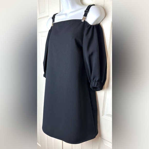 TIBI Suspender Dress Black Twill Mini Open Shoulder Straps Adjustable City Chic - Picture 3 of 15